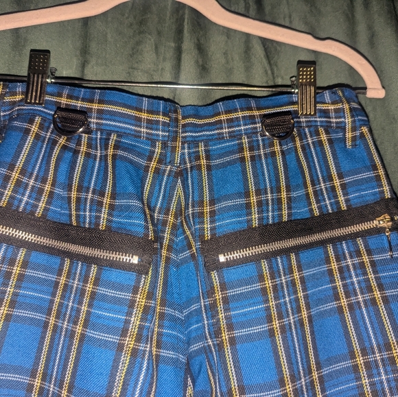 Morbid Threads Y2K Goth Grudge blue Plaid Zipper Pockets Pants Men's size 28 - Picture 5 of 7